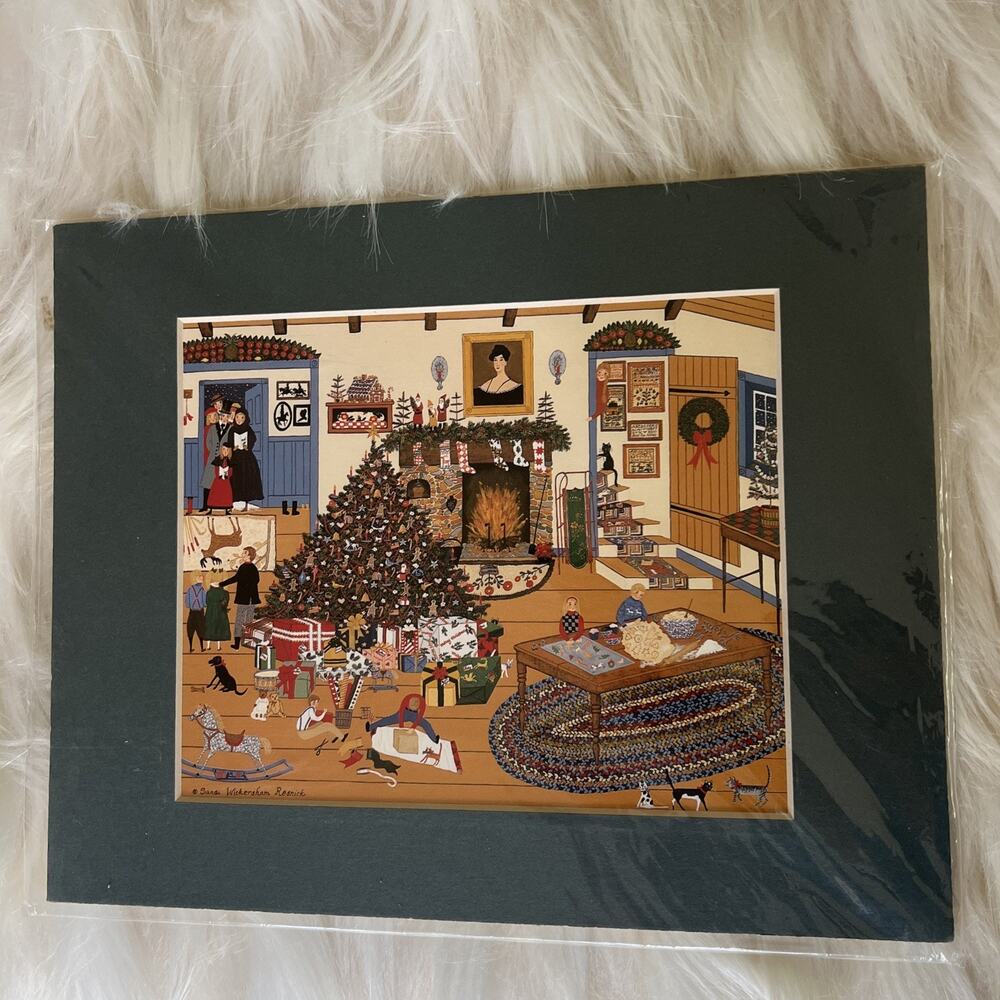 Vtg Sandi Wickersham Resnick Christmas Folk Art Print SB8029 Americana Holiday